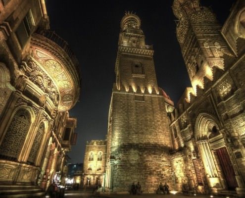 Beautifully lit Islamic Cairo